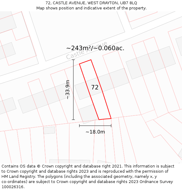 72, CASTLE AVENUE, WEST DRAYTON, UB7 8LQ: Plot and title map