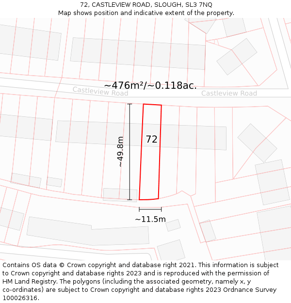 72, CASTLEVIEW ROAD, SLOUGH, SL3 7NQ: Plot and title map