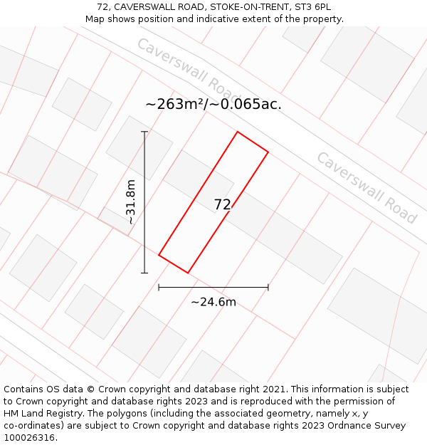 72, CAVERSWALL ROAD, STOKE-ON-TRENT, ST3 6PL: Plot and title map