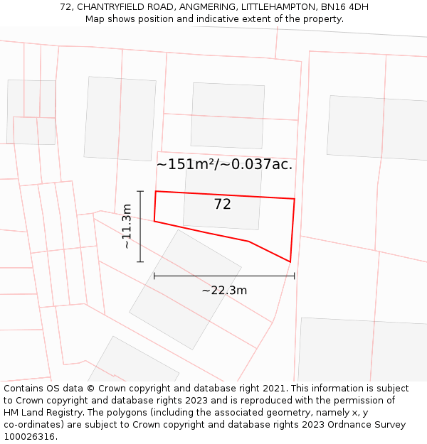 72, CHANTRYFIELD ROAD, ANGMERING, LITTLEHAMPTON, BN16 4DH: Plot and title map