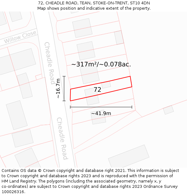 72, CHEADLE ROAD, TEAN, STOKE-ON-TRENT, ST10 4DN: Plot and title map