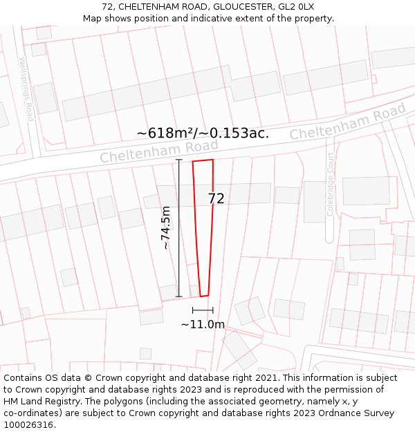 72, CHELTENHAM ROAD, GLOUCESTER, GL2 0LX: Plot and title map