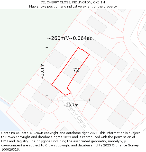 72, CHERRY CLOSE, KIDLINGTON, OX5 1HJ: Plot and title map