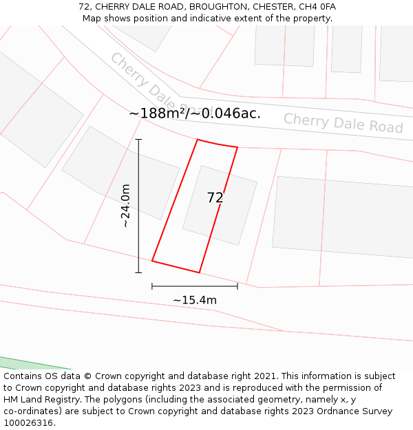 72, CHERRY DALE ROAD, BROUGHTON, CHESTER, CH4 0FA: Plot and title map