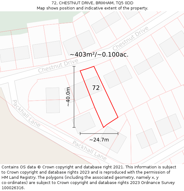 72, CHESTNUT DRIVE, BRIXHAM, TQ5 0DD: Plot and title map