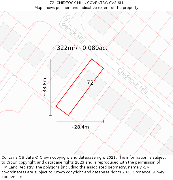 72, CHIDEOCK HILL, COVENTRY, CV3 6LL: Plot and title map