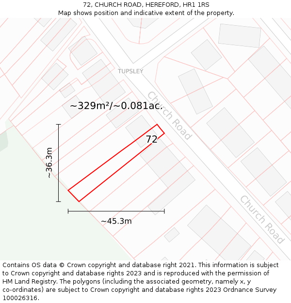 72, CHURCH ROAD, HEREFORD, HR1 1RS: Plot and title map