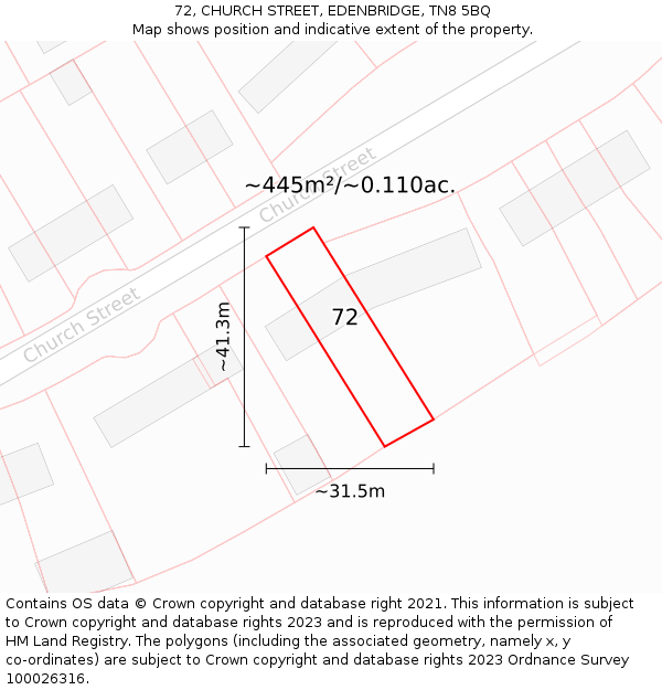 72, CHURCH STREET, EDENBRIDGE, TN8 5BQ: Plot and title map