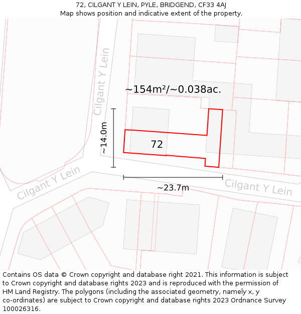 72, CILGANT Y LEIN, PYLE, BRIDGEND, CF33 4AJ: Plot and title map