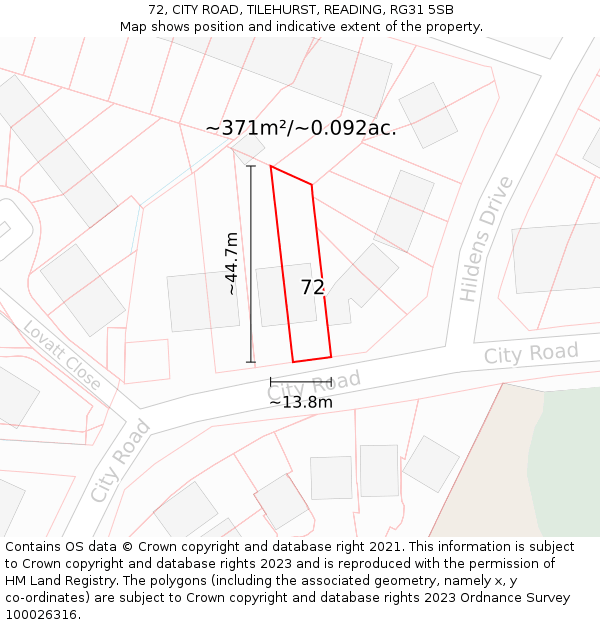 72, CITY ROAD, TILEHURST, READING, RG31 5SB: Plot and title map