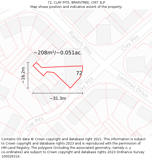 72, CLAY PITS, BRAINTREE, CM7 3LP: Plot and title map