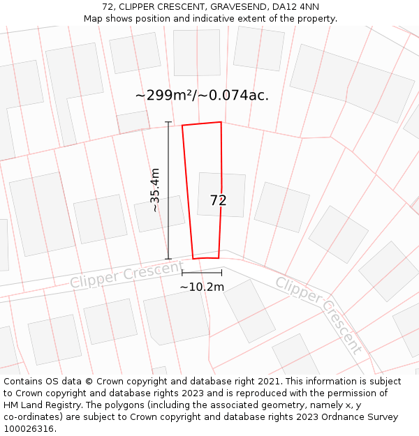 72, CLIPPER CRESCENT, GRAVESEND, DA12 4NN: Plot and title map