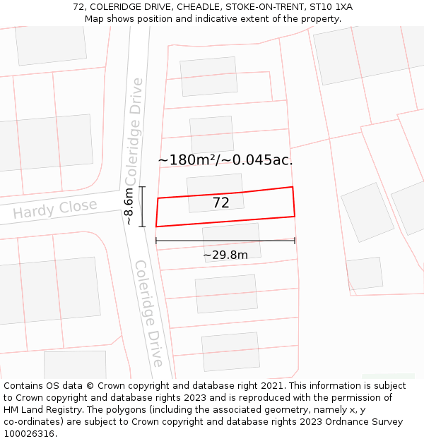 72, COLERIDGE DRIVE, CHEADLE, STOKE-ON-TRENT, ST10 1XA: Plot and title map
