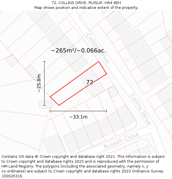 72, COLLINS DRIVE, RUISLIP, HA4 9EH: Plot and title map