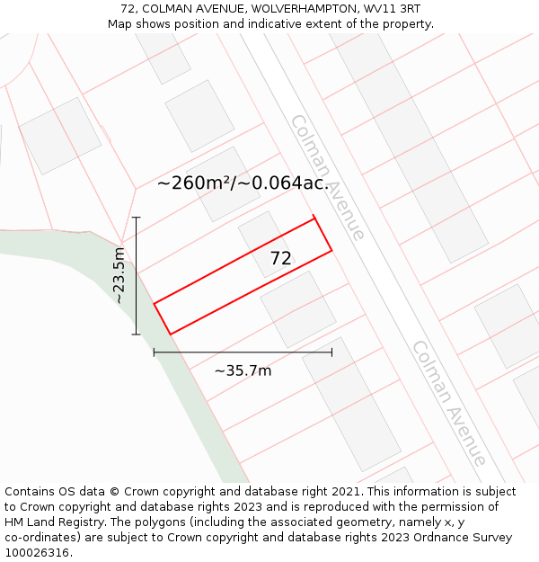 72, COLMAN AVENUE, WOLVERHAMPTON, WV11 3RT: Plot and title map
