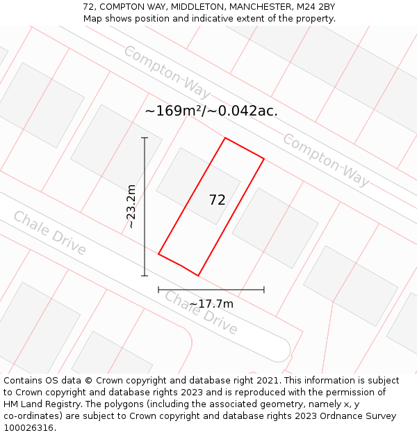 72, COMPTON WAY, MIDDLETON, MANCHESTER, M24 2BY: Plot and title map