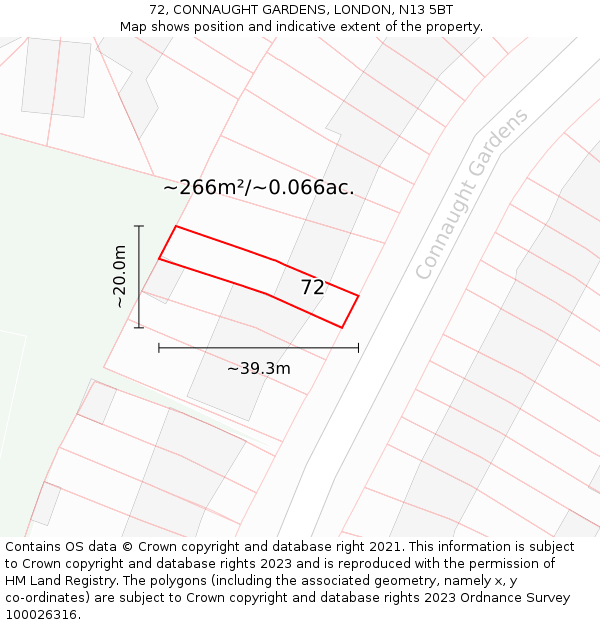 72, CONNAUGHT GARDENS, LONDON, N13 5BT: Plot and title map