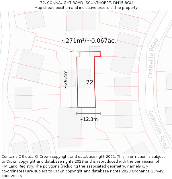 72, CONNAUGHT ROAD, SCUNTHORPE, DN15 8GU: Plot and title map