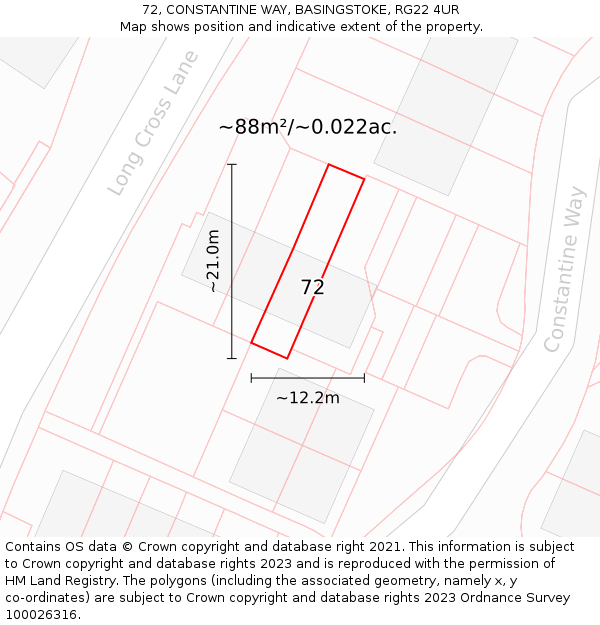 72, CONSTANTINE WAY, BASINGSTOKE, RG22 4UR: Plot and title map