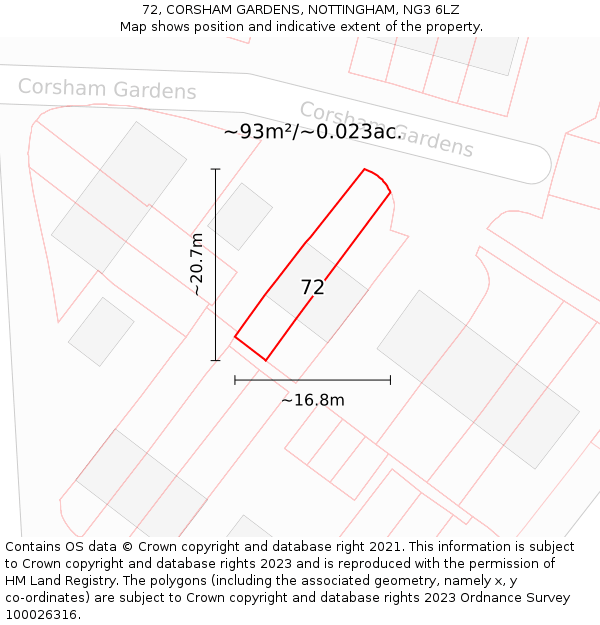 72, CORSHAM GARDENS, NOTTINGHAM, NG3 6LZ: Plot and title map
