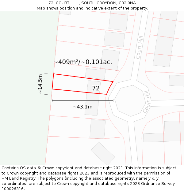 72, COURT HILL, SOUTH CROYDON, CR2 9NA: Plot and title map
