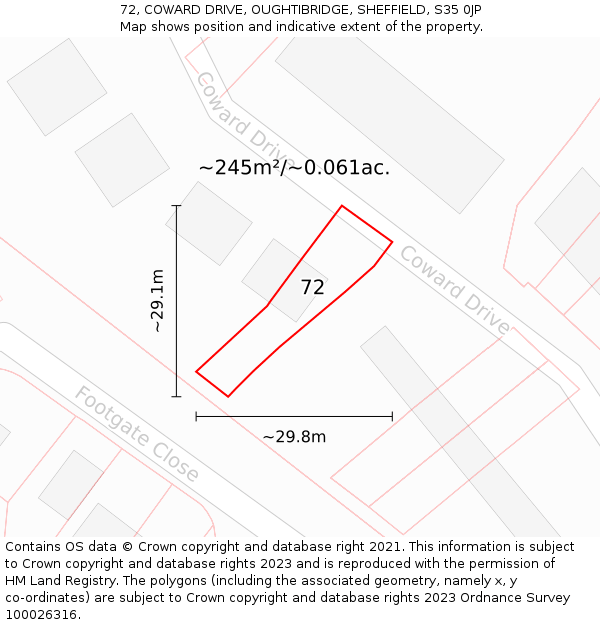 72, COWARD DRIVE, OUGHTIBRIDGE, SHEFFIELD, S35 0JP: Plot and title map