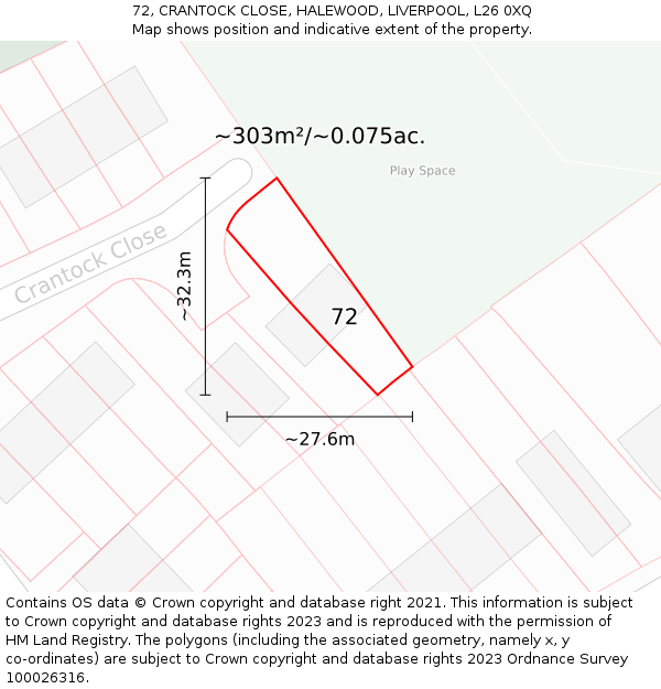 72, CRANTOCK CLOSE, HALEWOOD, LIVERPOOL, L26 0XQ: Plot and title map