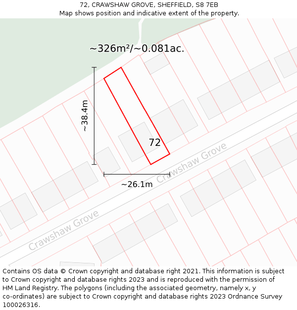 72, CRAWSHAW GROVE, SHEFFIELD, S8 7EB: Plot and title map