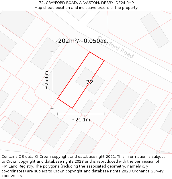 72, CRAYFORD ROAD, ALVASTON, DERBY, DE24 0HP: Plot and title map