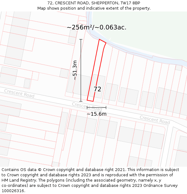 72, CRESCENT ROAD, SHEPPERTON, TW17 8BP: Plot and title map
