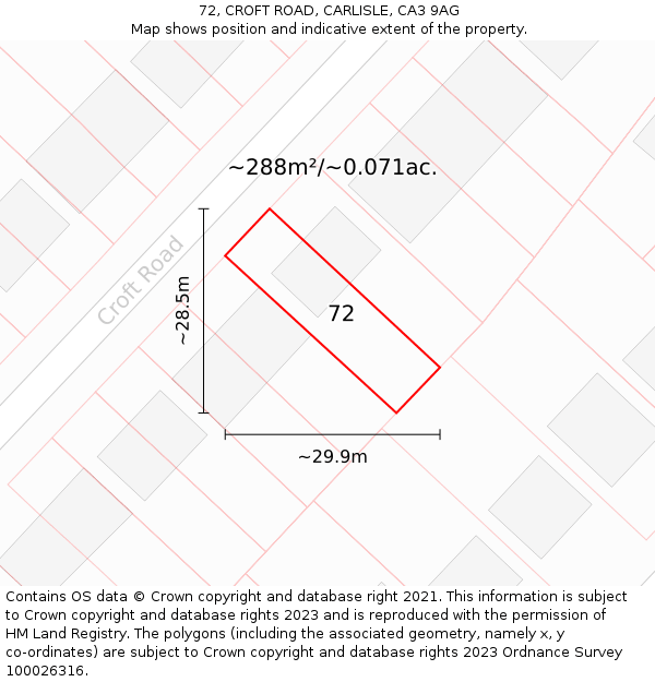 72, CROFT ROAD, CARLISLE, CA3 9AG: Plot and title map
