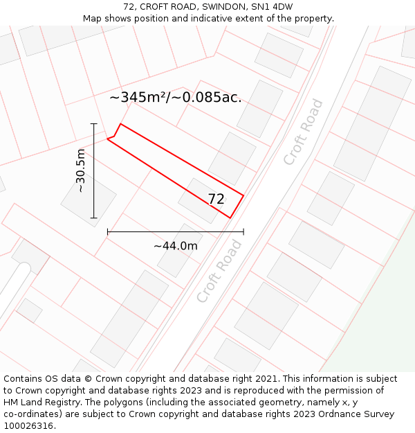 72, CROFT ROAD, SWINDON, SN1 4DW: Plot and title map
