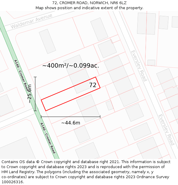 72, CROMER ROAD, NORWICH, NR6 6LZ: Plot and title map