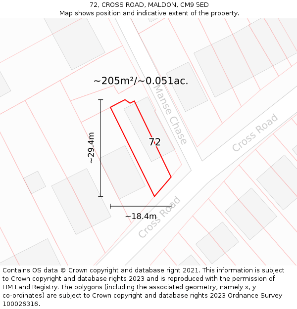 72, CROSS ROAD, MALDON, CM9 5ED: Plot and title map