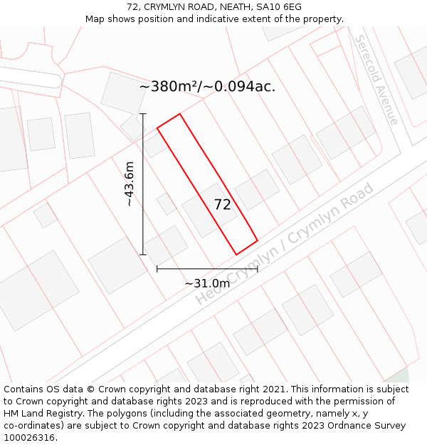 72, CRYMLYN ROAD, NEATH, SA10 6EG: Plot and title map