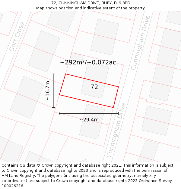 72, CUNNINGHAM DRIVE, BURY, BL9 8PD: Plot and title map