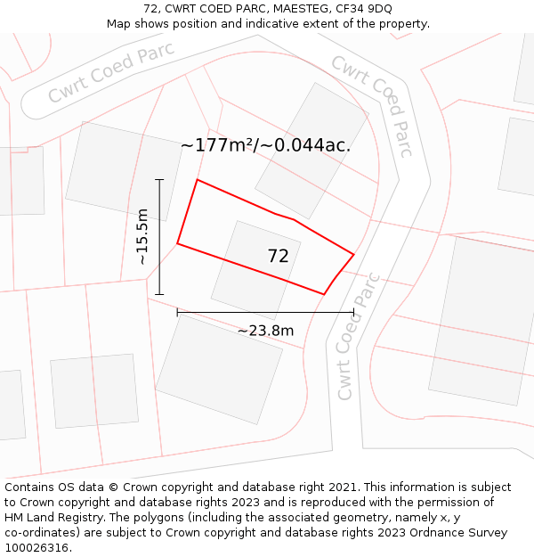 72, CWRT COED PARC, MAESTEG, CF34 9DQ: Plot and title map