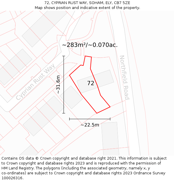 72, CYPRIAN RUST WAY, SOHAM, ELY, CB7 5ZE: Plot and title map