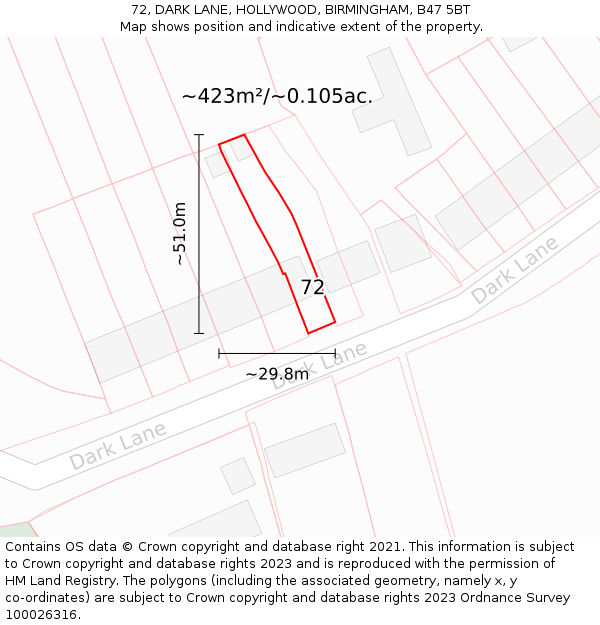 72, DARK LANE, HOLLYWOOD, BIRMINGHAM, B47 5BT: Plot and title map