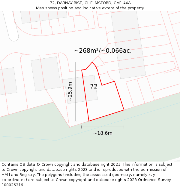 72, DARNAY RISE, CHELMSFORD, CM1 4XA: Plot and title map