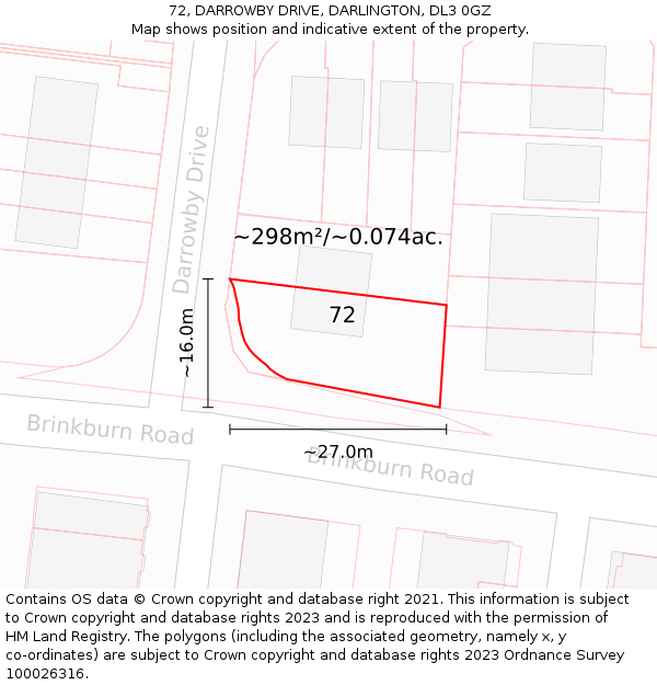 72, DARROWBY DRIVE, DARLINGTON, DL3 0GZ: Plot and title map
