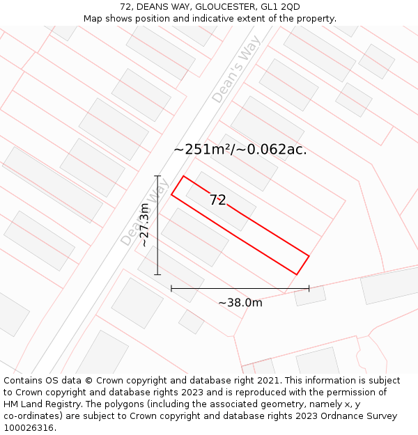 72, DEANS WAY, GLOUCESTER, GL1 2QD: Plot and title map