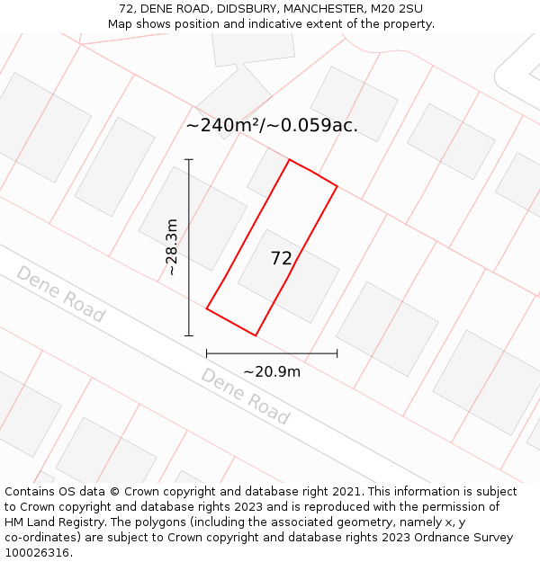 72, DENE ROAD, DIDSBURY, MANCHESTER, M20 2SU: Plot and title map