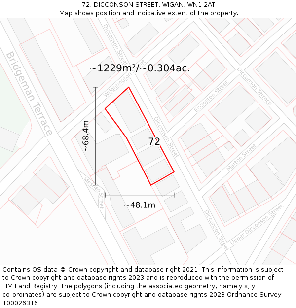 72, DICCONSON STREET, WIGAN, WN1 2AT: Plot and title map