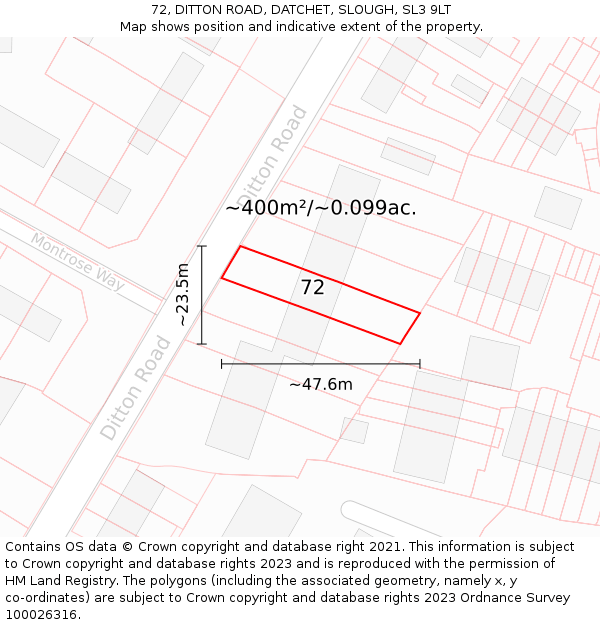 72, DITTON ROAD, DATCHET, SLOUGH, SL3 9LT: Plot and title map
