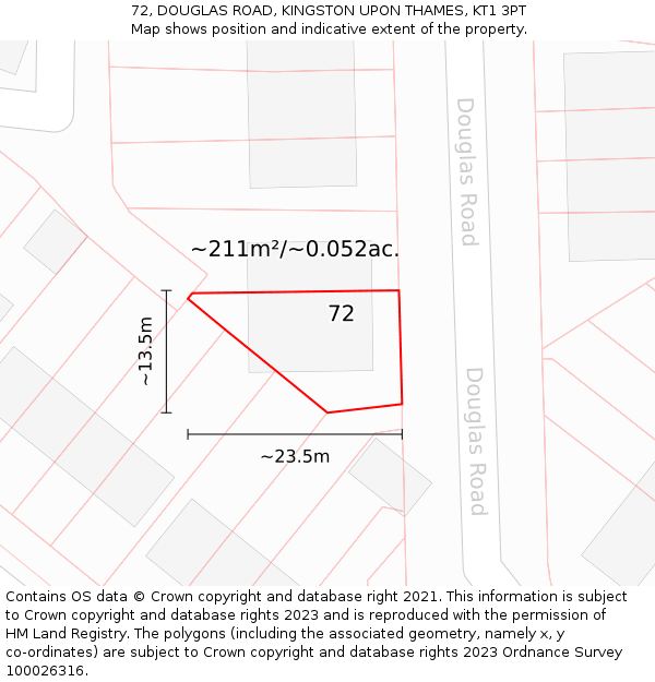 72, DOUGLAS ROAD, KINGSTON UPON THAMES, KT1 3PT: Plot and title map