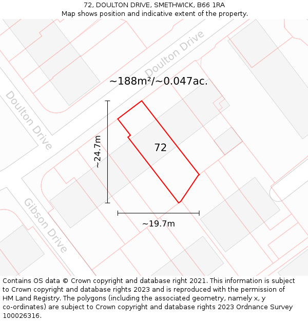 72, DOULTON DRIVE, SMETHWICK, B66 1RA: Plot and title map