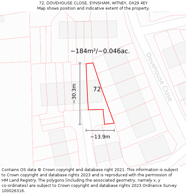 72, DOVEHOUSE CLOSE, EYNSHAM, WITNEY, OX29 4EY: Plot and title map