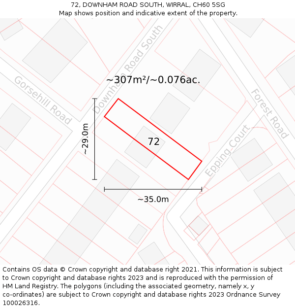 72, DOWNHAM ROAD SOUTH, WIRRAL, CH60 5SG: Plot and title map