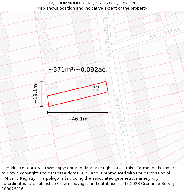 72, DRUMMOND DRIVE, STANMORE, HA7 3PE: Plot and title map